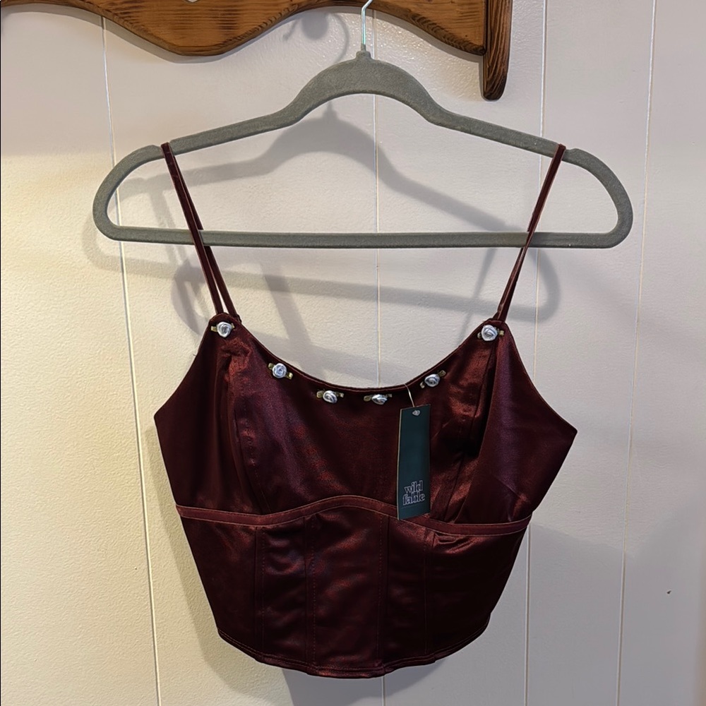 Wild Fable Rosette Burgundy Corset Tank Top